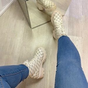 Woman’s checkered boots